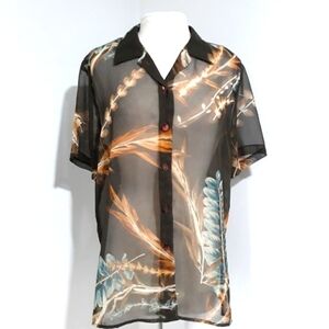 Kathie Lee Collection short sleeve button down translucent blouse size M…